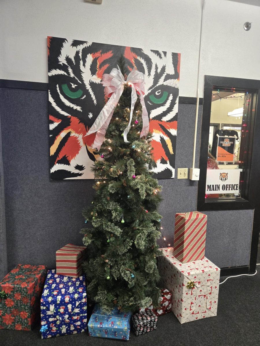 The Christmas tree in the main lobby is decorated for the holiday season.